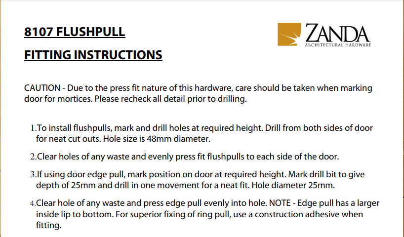 8107 Flushpull Kit Fitting Instructions